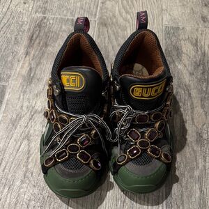 Gucci Black and Green Sneakers with Jewel Details